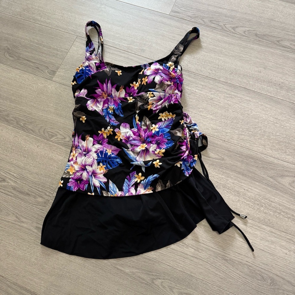 Black and Pink Asymmetrical One Piece Swimwear